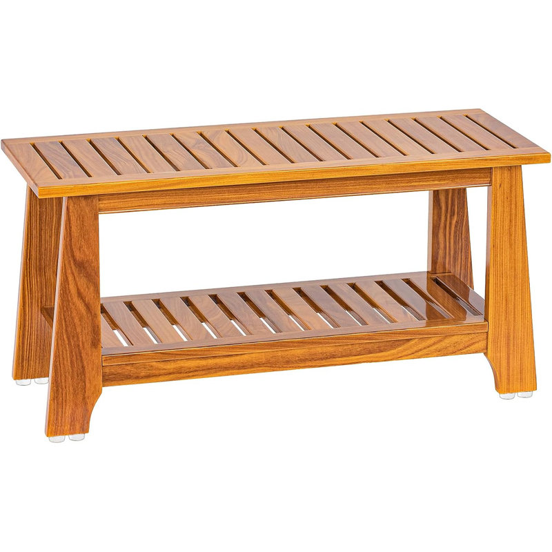 24" Commercial Teak Shower Bench - 8 Non-Slip Leveling Feet & 350 lbs Capacity