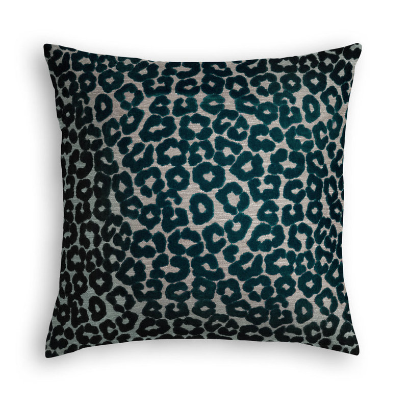 Coussin décoratif en velours à imprimé animal, 18 po x 18 po, Bleu sarcelle