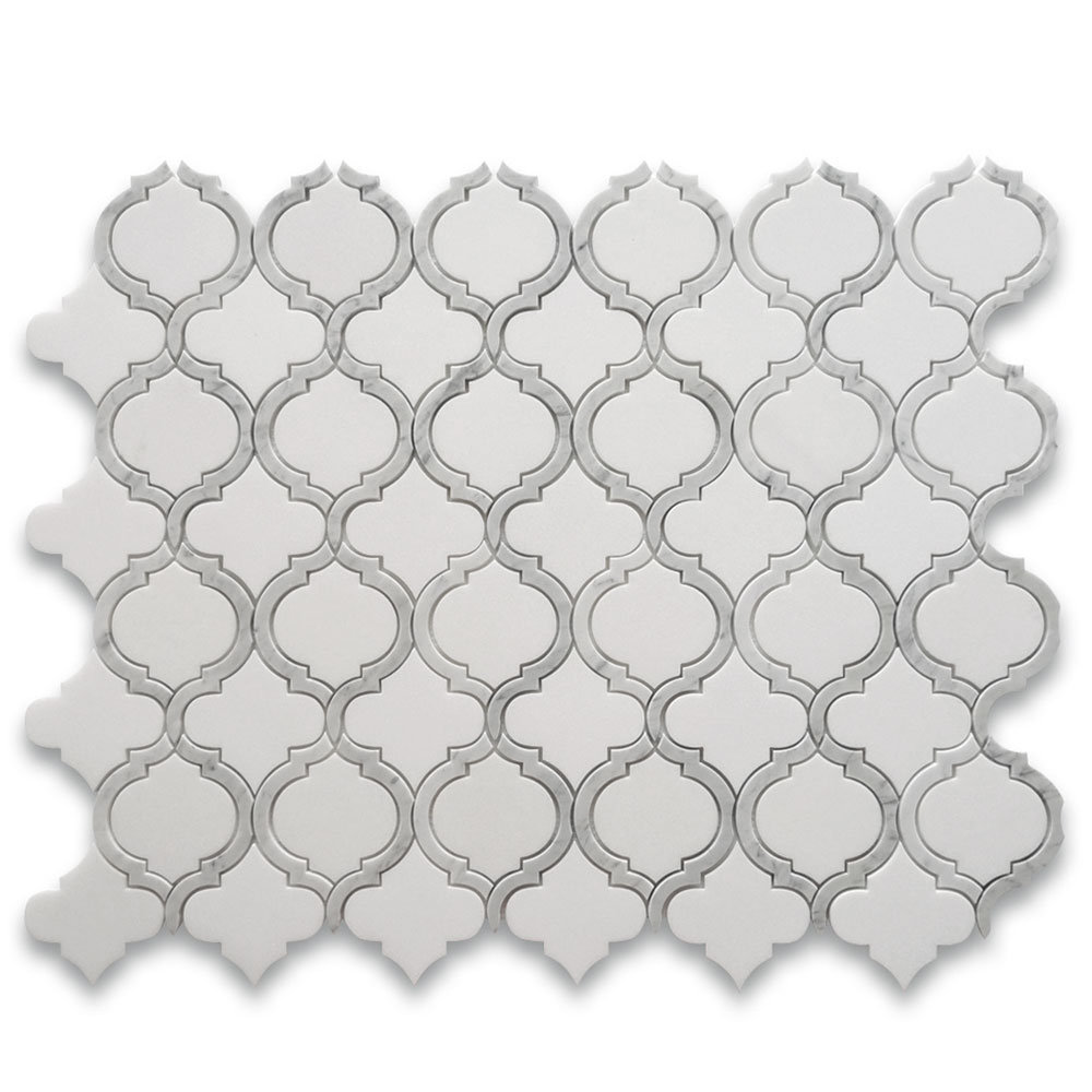 Arabesque Lantern Thassos White Marble WaterJet Mosaic Tile Honed