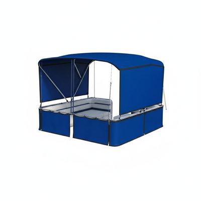 3 Bow Boat Bimini Top, Marine Grade 600D Canvas Sun Shade with Mesh Sidewalls, Removable Curtains, 1 Inch Aluminum Frame and Zippered Storage Boot,6'×79-84"×46",Royal Blue
