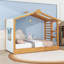 Lit simple avec lit gigogne, rideaux de tente et tablettes latérales-133346583