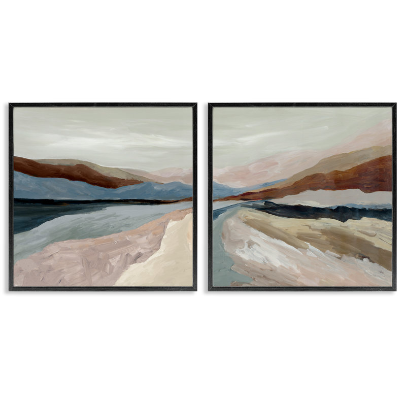 Ensemble de 2 giclées encadrées Neutral Harmonious Landscape 2pc, design par Jacob Q, H 17 po x l 34 po