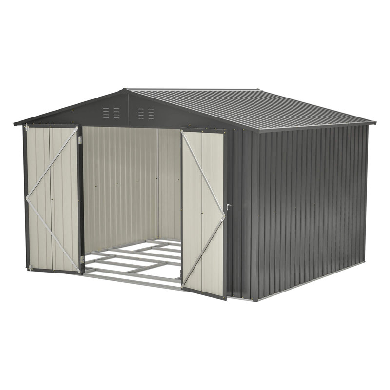 Remise de rangement en métal noir 10 pi x 8 pi - Remise pour outils toutes saisons avec portes verrouillables - Pour le jardin, le patio, la cour arrière, la pelouse