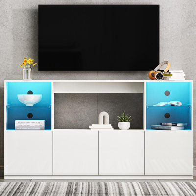 High Gloss TV Stand With LED Lights, Modern Sideboard With Large Storage Cabinet, Media Console -  Ivy Bronx, 056C3840811645E49115A8BFF57A6371