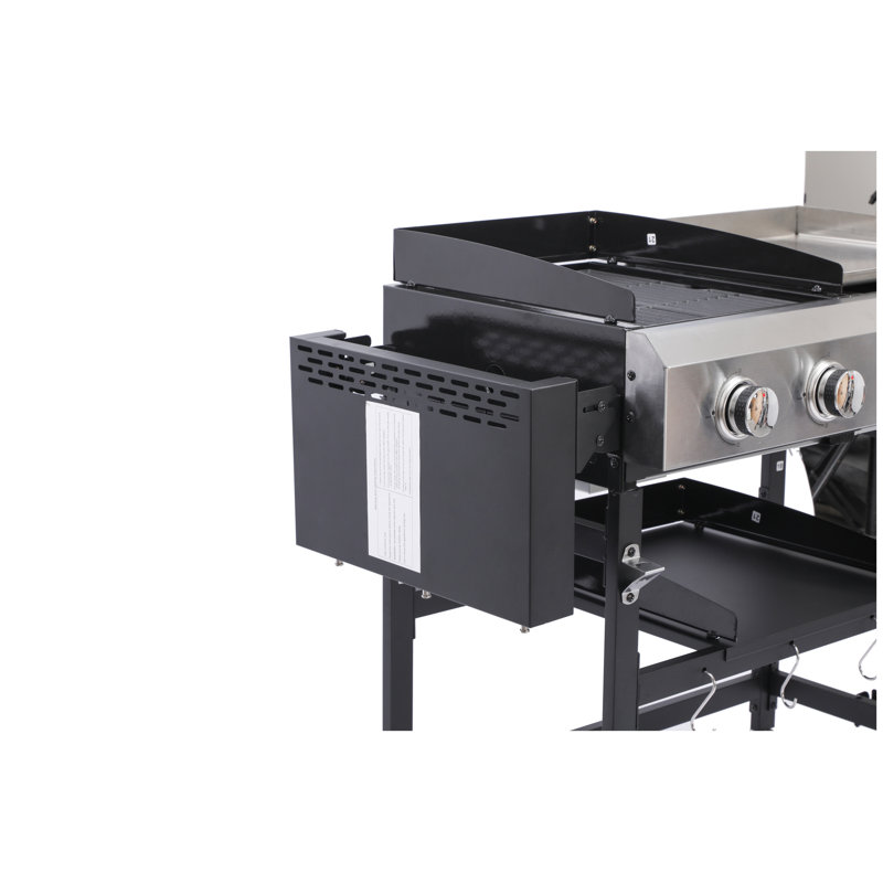 Barbecue au gaz à 2 brûleurs avec dessus plat Plancha et grilles en fonte, barbecue extérieur en acier émaillé