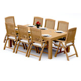 8 Seats 9 Pcs Grade-A Teak Wood Dining Set: 86" Canberra Rectangle Table And 8 Marley Folding Reclining Arm Chairs #11MR1908