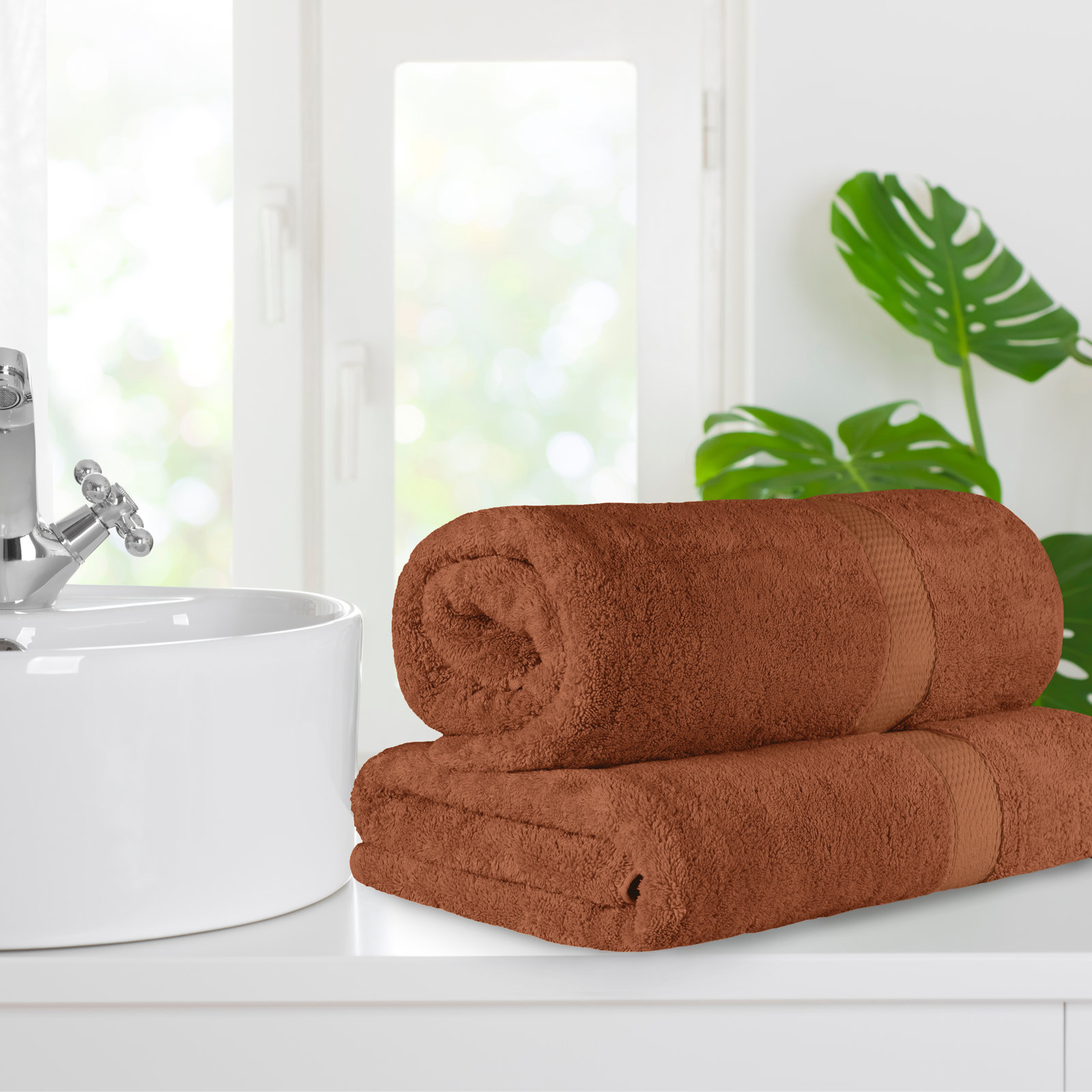 Renata 2-Piece Egyptian Cotton Bath Sheet Set, Rust