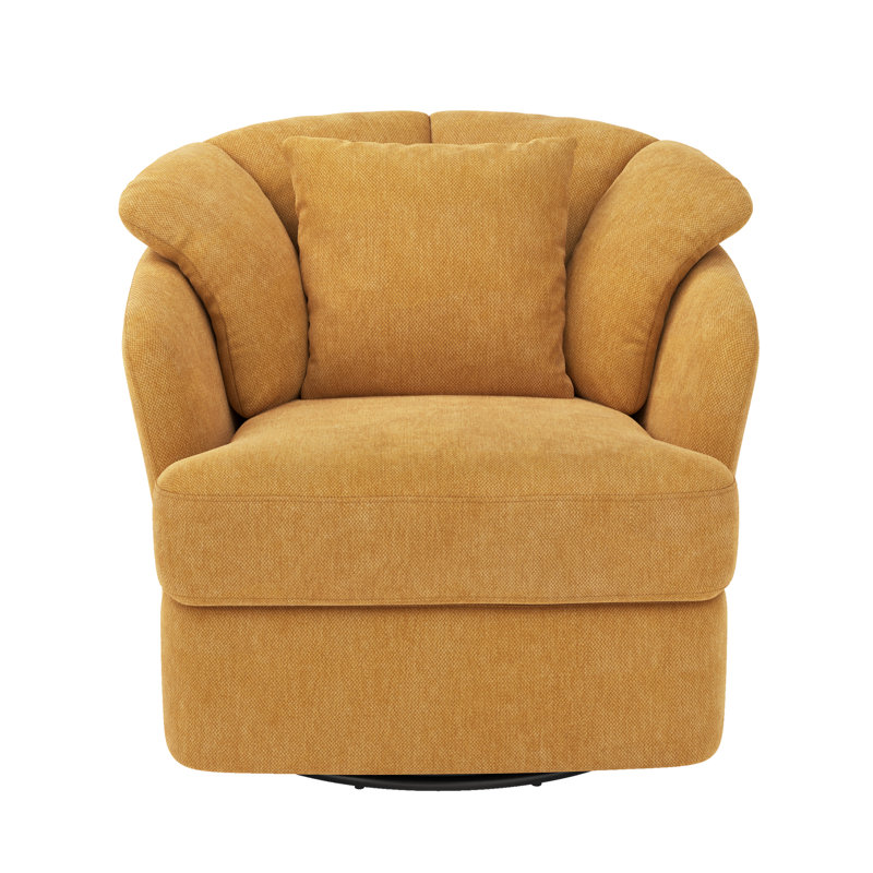 Fauteuil demi-tonneau pivotant rembourré Lakitia Rowena , Moutarde curcuma