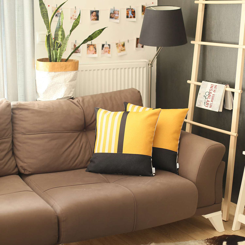 Yellow and Black Geometric Polyester Euro Pillow Covers Set of 2