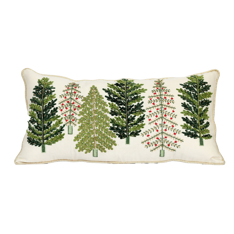 Coussin OBLONG brodé d'arbres de Noël brodés
