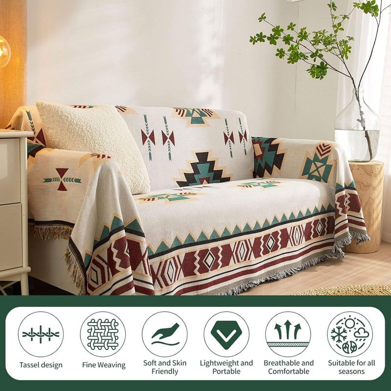 Housse de canapé Boho Housse de mobilier de salon Housse de canapé tissée à la maison, H 71 po x l 134 po x P 1 po