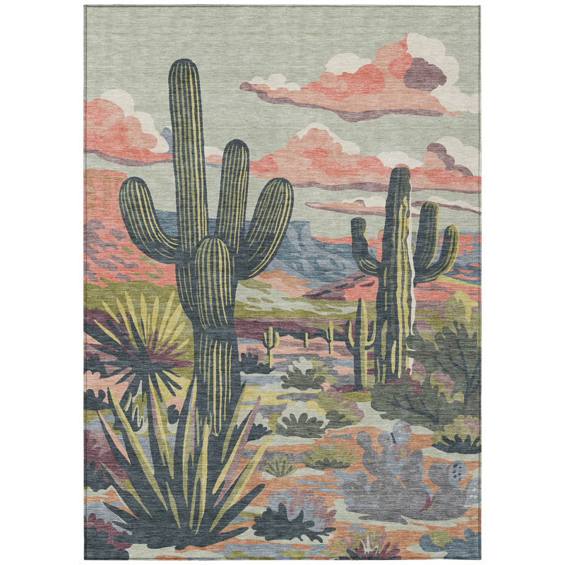 Machine Washable Indoor/Outdoor Chantille ACN2496 Americana Rug, Celery, 9' x 12'