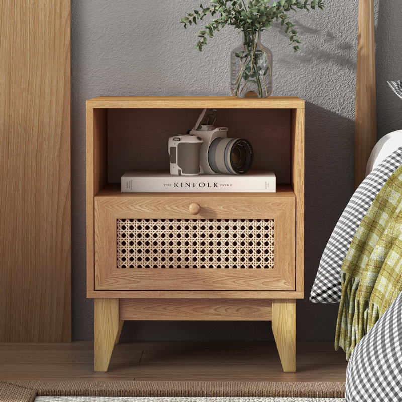 Kunkle Wood Rattan Nightstand, Individual