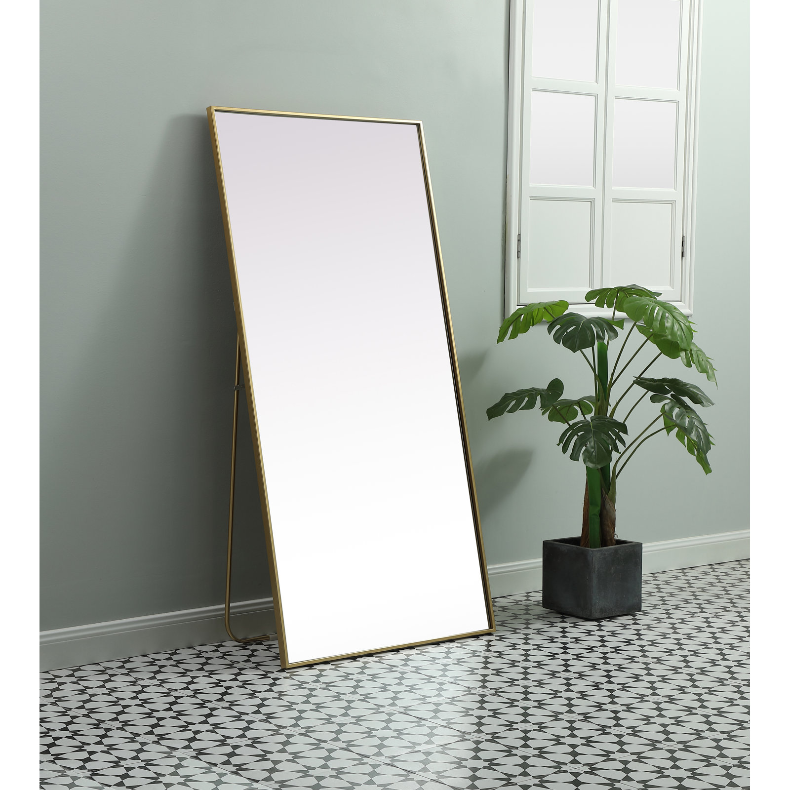 Sabine Metal Rectangle Floor Mirror, 60" x 30", Brass