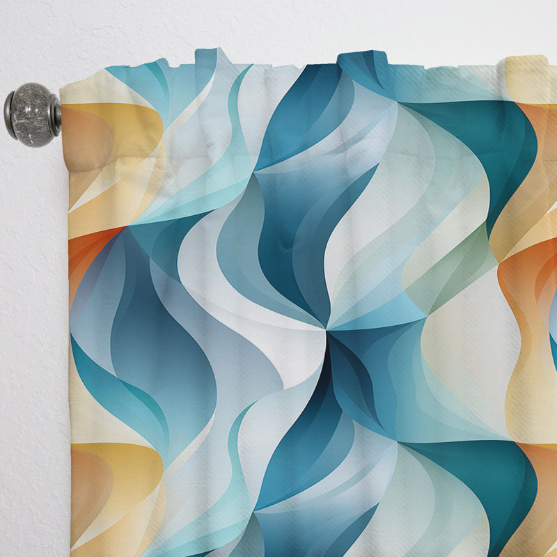 Rideau abstrait géométrique bleu à motif de vagues géométriques bleues - 1 panneau, L 52 po x L 108 po