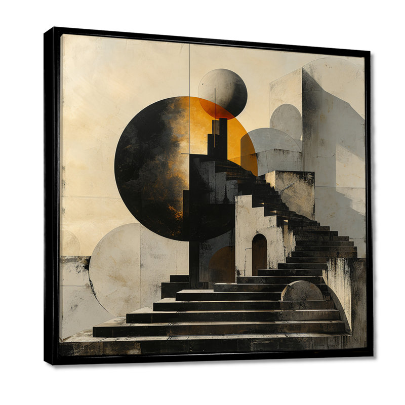 «Hidden Stairway To Nevermore - Abstract Landscape», art mural, Toile avec cadre flottant noir, H 16 po x l 16 po x P 1 po
