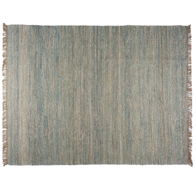 Tapis unique en chanvre noué à la main bleu / brun / ivoire 9 pi 3 po x 11 pi 11 po