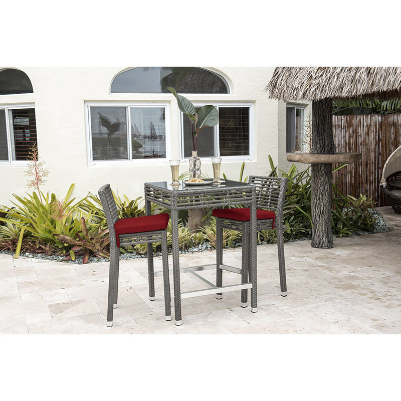 Graphite 2 - Person Wicker Patio Dining Set with Square Table, Canvas Jockey Red Sunbrella® Canvas, 36" D x 34.5" W x 43" H
