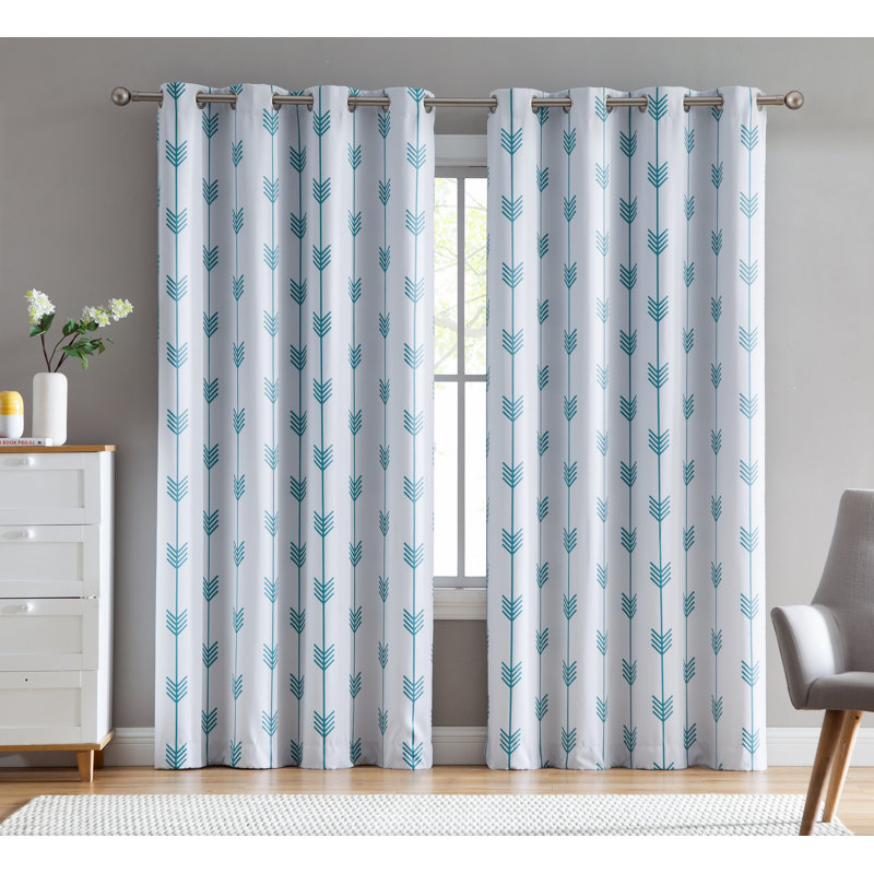 Clontarf Room Darkening Curtain Pair, Platinum White/Teal Blue, 52" W x 72" L