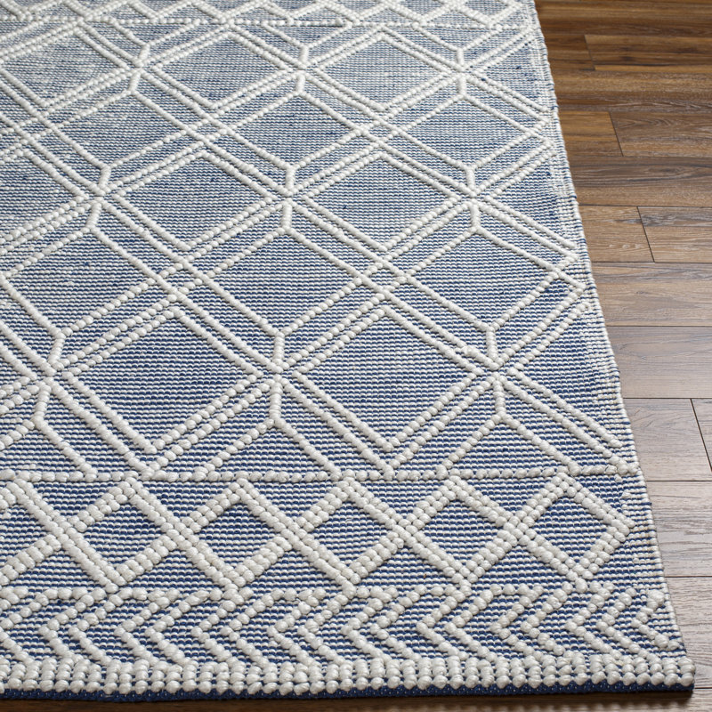 Geometric Flatweave Recycled P.E.T. Area Rug in Blue, Runner 2'6" x 8'
