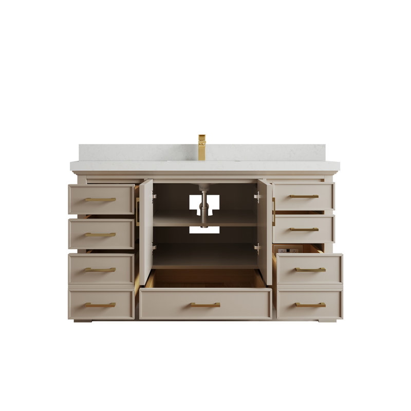 Khiala 60'' Single Bathroom Vanity with Top, Carrara Quartz