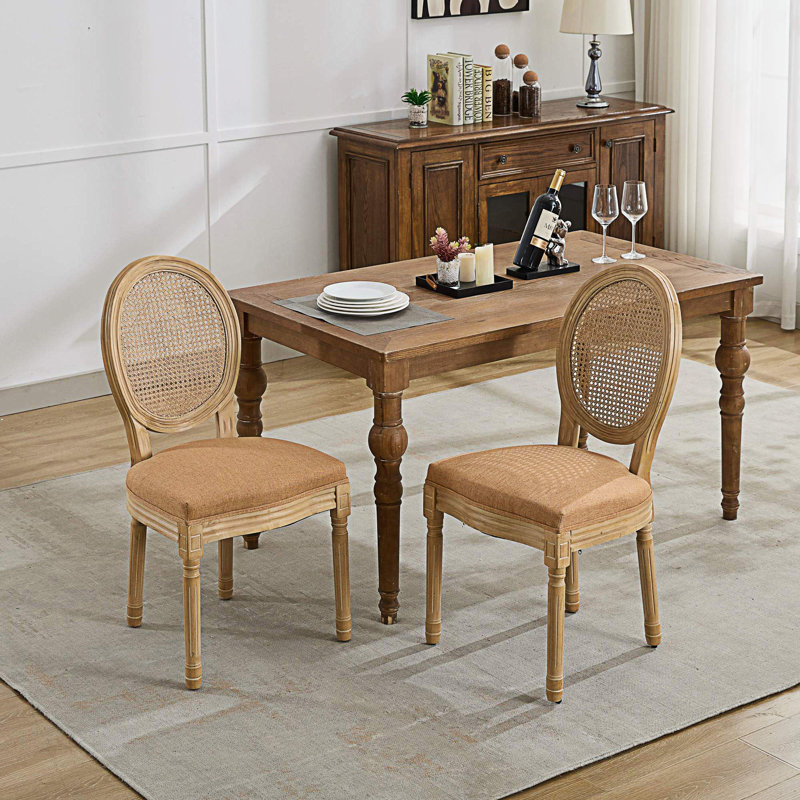 Ensemble de 2 chaises de salle à manger en rotin de style français, Brun