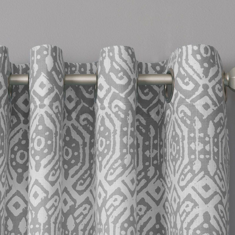 Jimena Polyester / Cotton Light-Filtering Batik Print Curtain Panel with Grommet Top, 50" x 95", Gray/Ivory