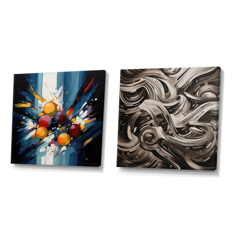 «Geometric Illusions - Abstract Shapes Square Collage», ensemble de 2, H 36 po x l 73 po, Toile tendue