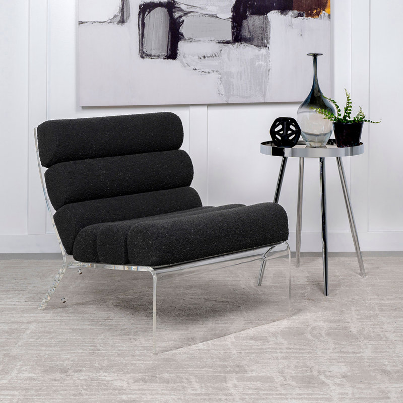 Fauteuil d'appoint rembourré sans accoudoirs Brialle, Bouclé noir