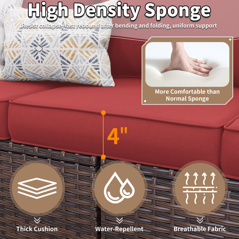 7-Person Outdoor Seating Group With Cushion, Red, Brown