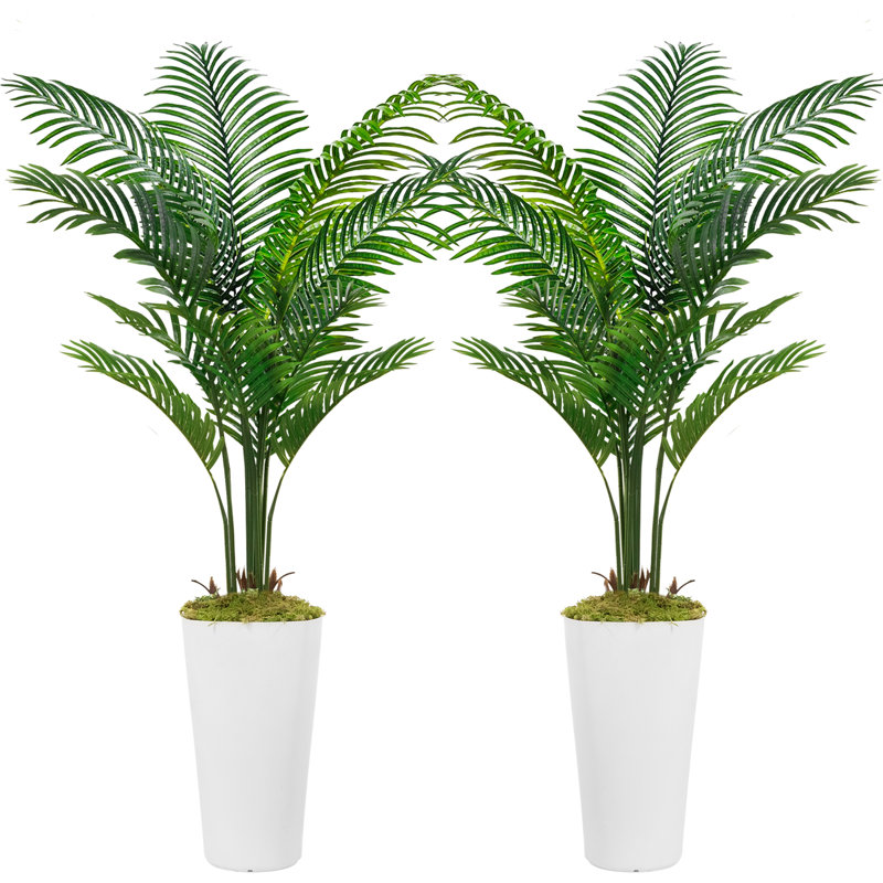 60 '' modern style white square basin artificial palm tree set, Faux Plant(Set Of 2)