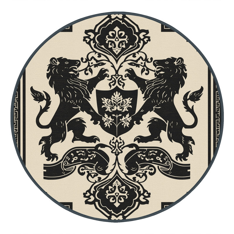 Machine Washable Pantelis Classic Oriental Rug in Black – Black Binding, 7' Round