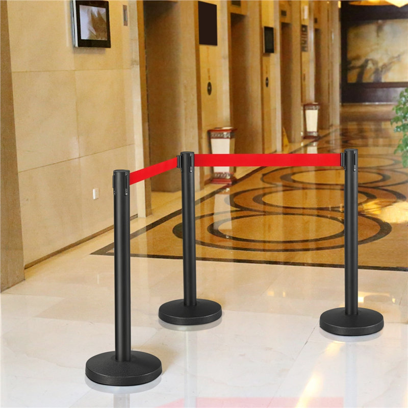 92cm H x 200cm W Black Metal Stanchion, Red