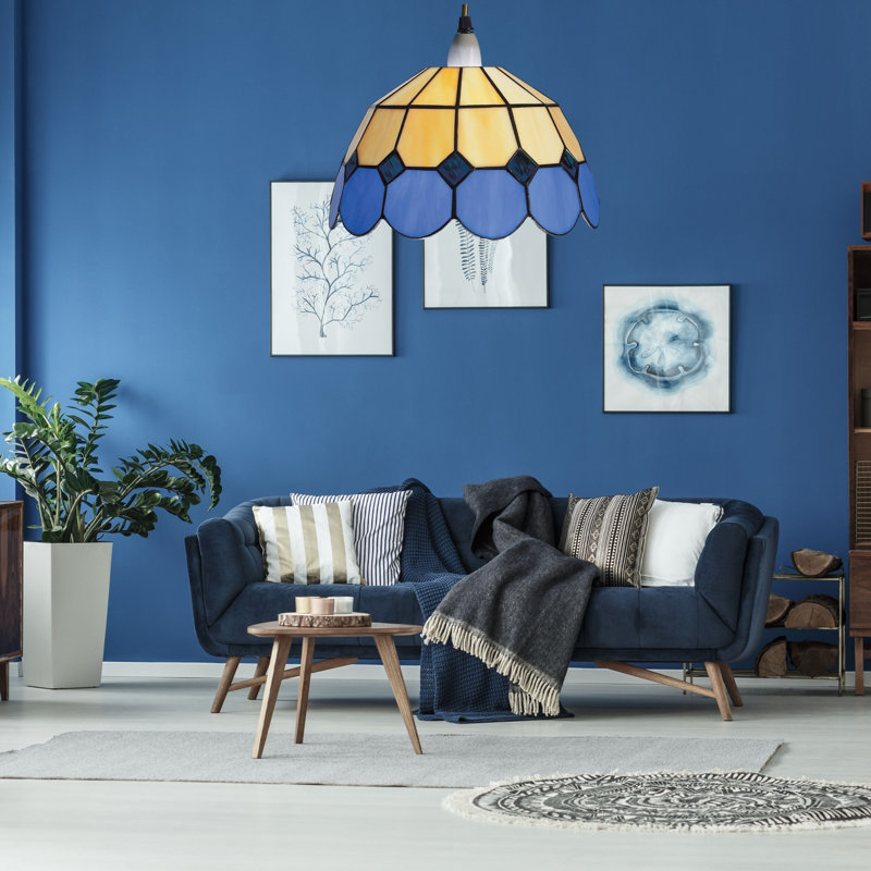 Bistro 15 cm H Bowl Glass Pendant Shade ( Screw On ) in Beige, Blue/Beige