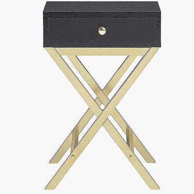 Black and Brass 1-Drawer Rectangular Accent Table