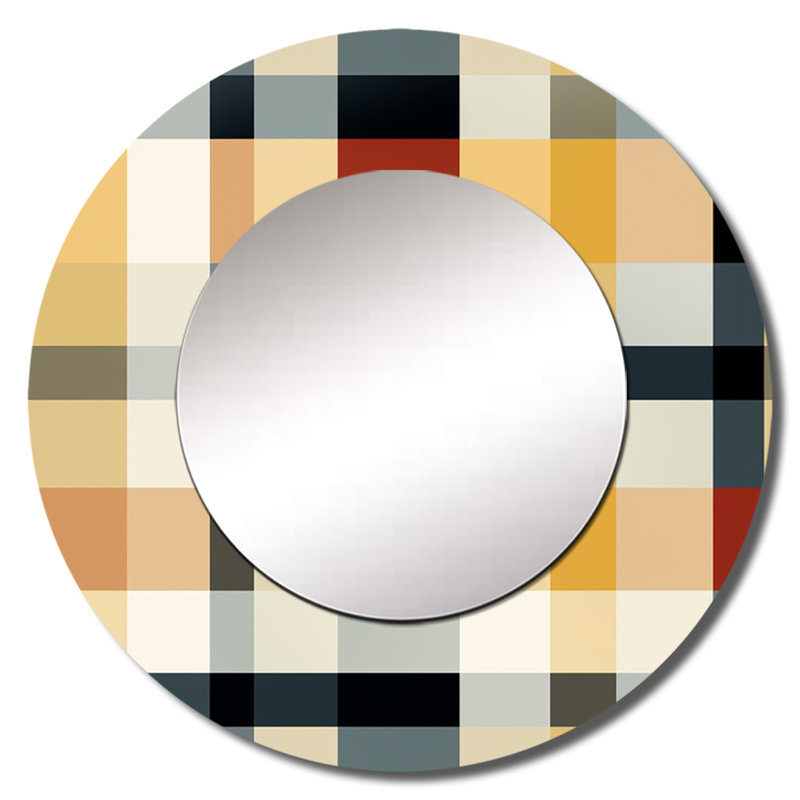 Rubyann Black And Cream Plaid Sophistication - Plaid  Decorative Wall Mirror, Cream Round Mirror, Printed Metal Art