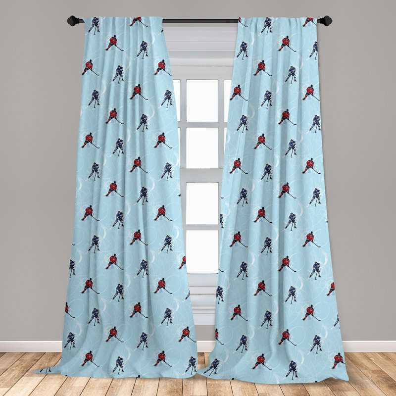 Light Blue Ice Hockey Pattern Rod Pocket Curtain Panels
