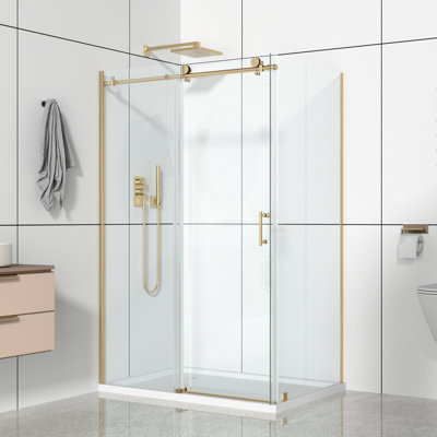 48" W x 35 3/8" D x 76" H Rectangle Frameless Single Sliding Shower Enclosure with 5/16" Clear Tempered Glass