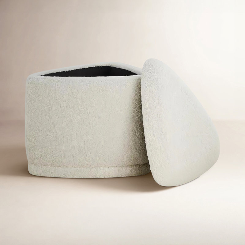 Adna 26.5'' Triangular Upholstered Storage Ottoman, Aries Cream Sherpa