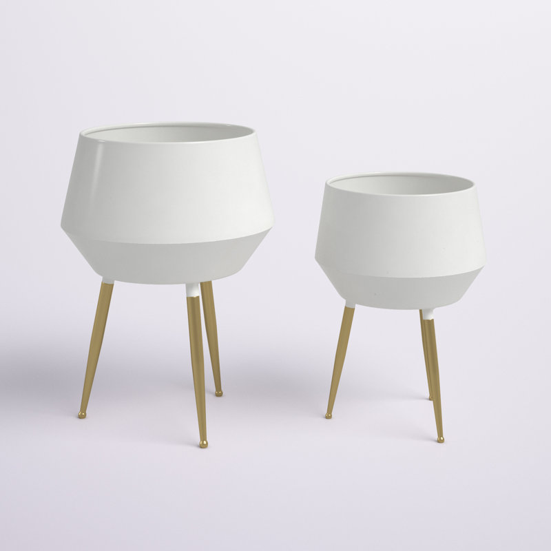 Ensemble de pots à fleurs d'intérieur en métal Huxley, Blanc / doré