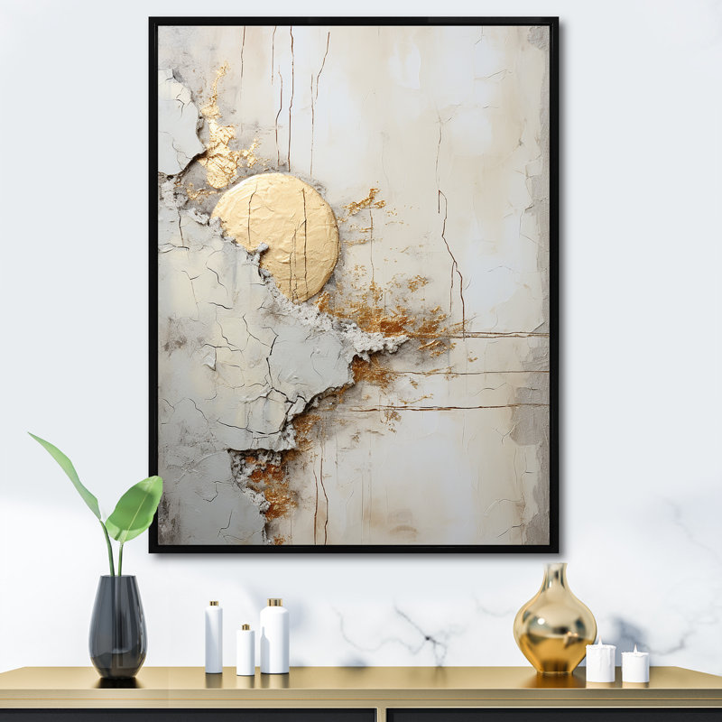 «Grey and White Nature Split» - Formes abstraites, reproduction sur toile encadrée, Cadre flottant noir