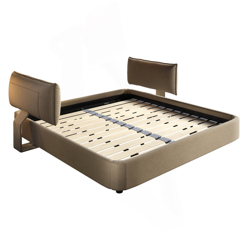 Structure de lit Cloud avec tête de lit mobile surdimensionnée et rembourrée, lit tapissier en chenille avec coin rond, support double à lattes en bois massif et en métal, aucun sommier nécessaire