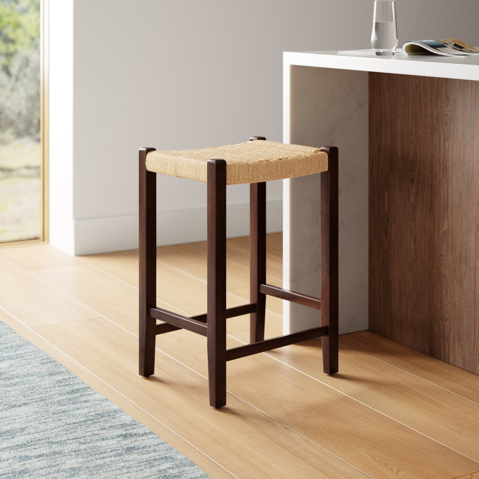 Piper 26" Bar Stool, Natural/Walnut