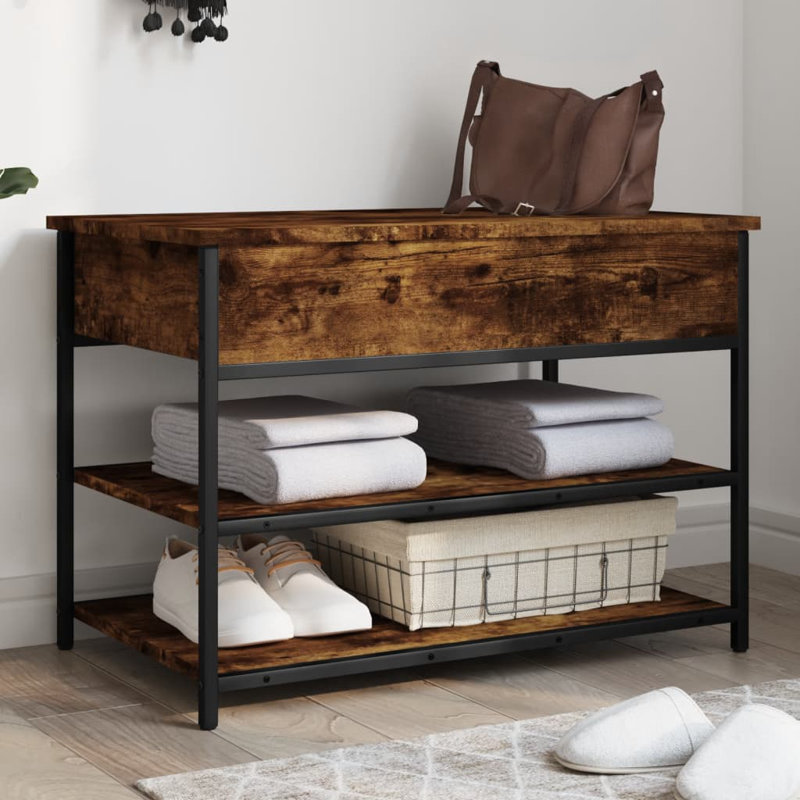 4 Pair Shoe Storage Bench, Smoked Oak