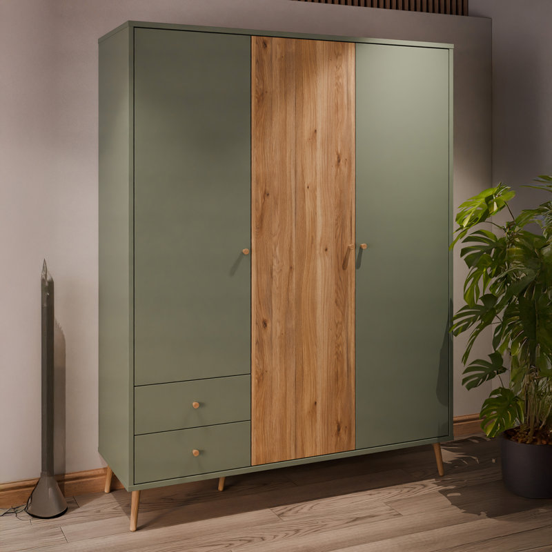 HARLLSON 3 Door Manufactured Wood Wardrobe, Green/Brown