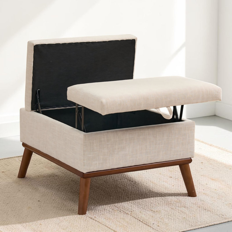 Repose-pieds 31 po avec rangement Mid-Century, Fabric, Beige