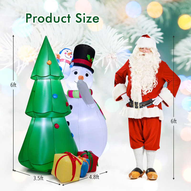 Arbre de Noël gonflable avec bonhommes de neige et boîtes-cadeaux