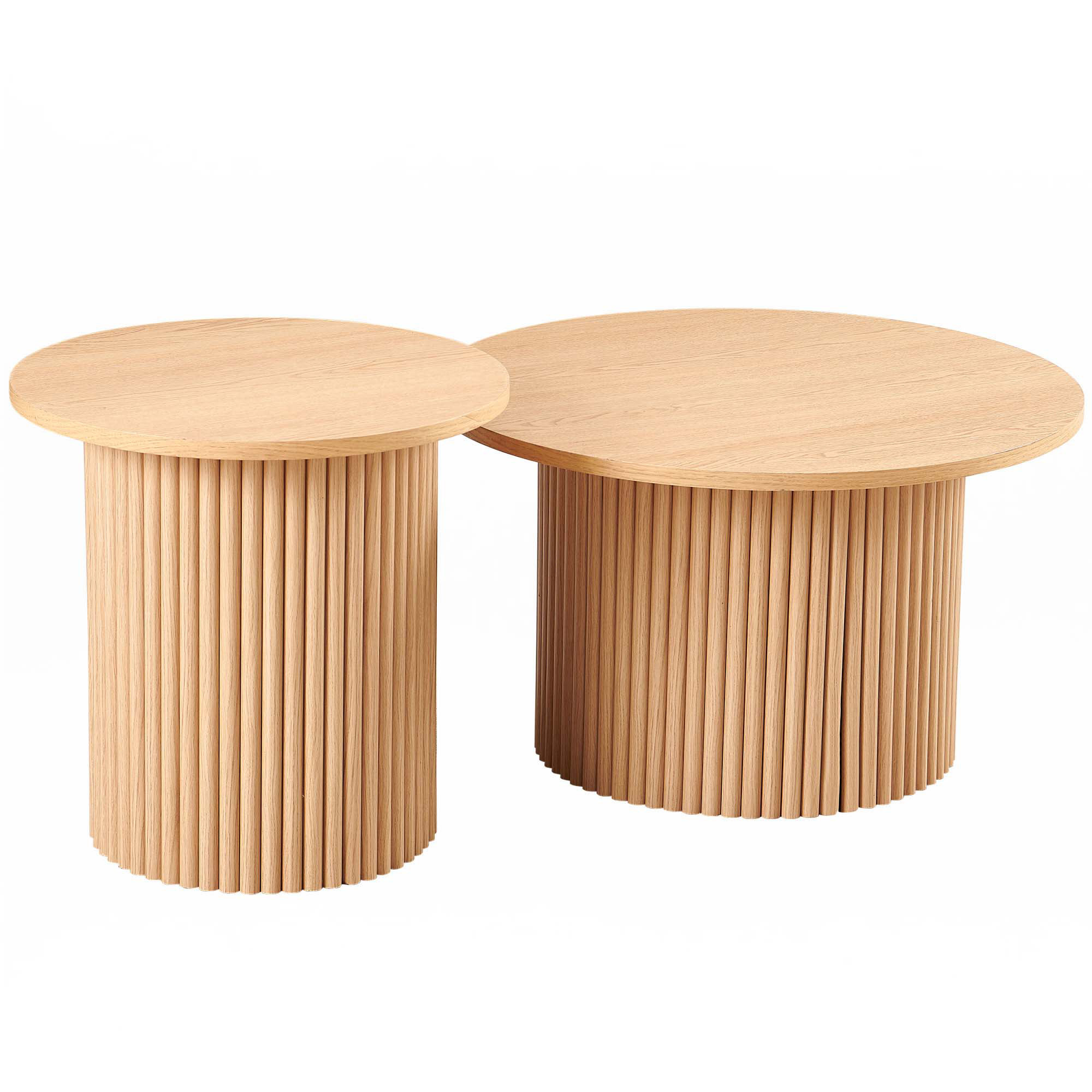 George Oliver Oak Wood Veneer Tabletop Round Coffee Tables,Set Of 2 ...