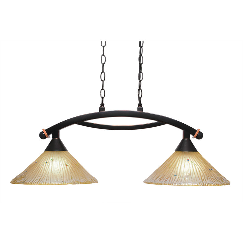 Eisenhauer 2 Light Island Light Shown With 12" Glass, Amber, Black Copper