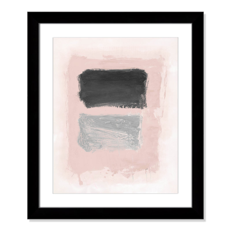 Vedaline "Pink, Black and Silver Shimmer I" Print, 27" H x 23" W x 1.25" D, Black Cube Frame Matted